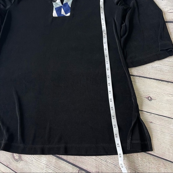 CHICO'S Travelers Size 1 M Black Stretch Knit Tunic Top Contrast Collar Blouse - Picture 9 of 10